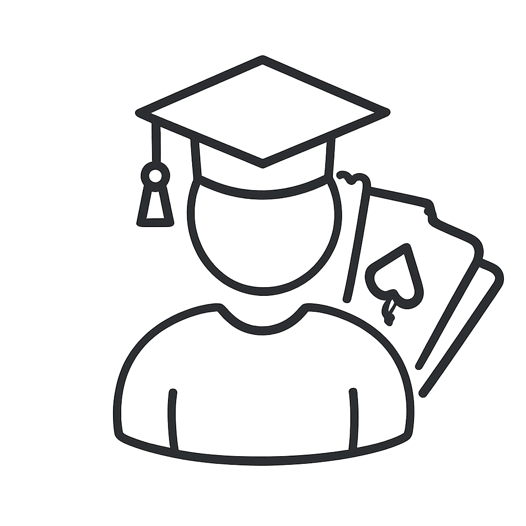 A line drawing of a graduate in a cap and gown.